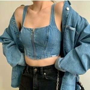 H&MxLee denim corset top blogger's favorite. 100% Cotton